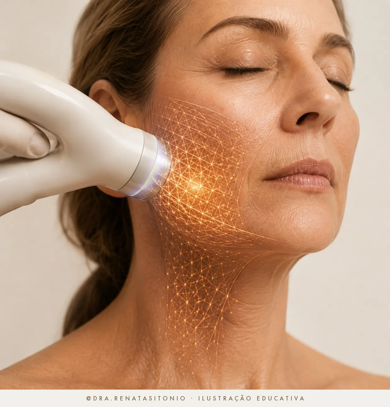 Ilustração educativa: a aplicação na camada de firmeza do contorno facial